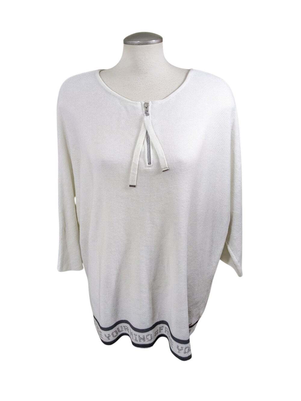Monari Italia White Textured Knit Quarter Zip Sweater Free Your Mind Size 16